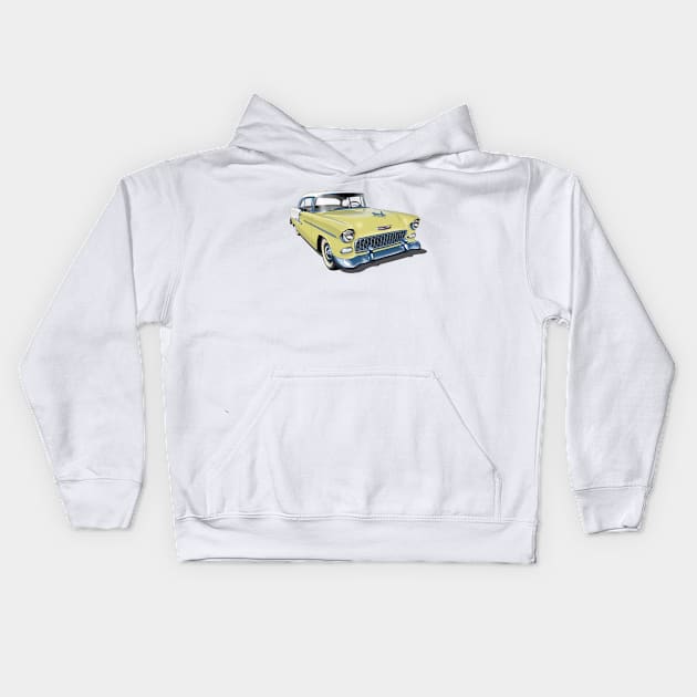 1955 Chevrolet in yellow Kids Hoodie by candcretro